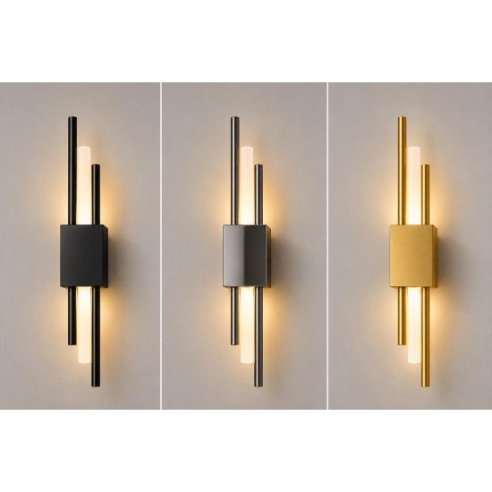 Modern Asimetrik Çift Çubuklu LED Dekoratif Duvar Apliği Krom